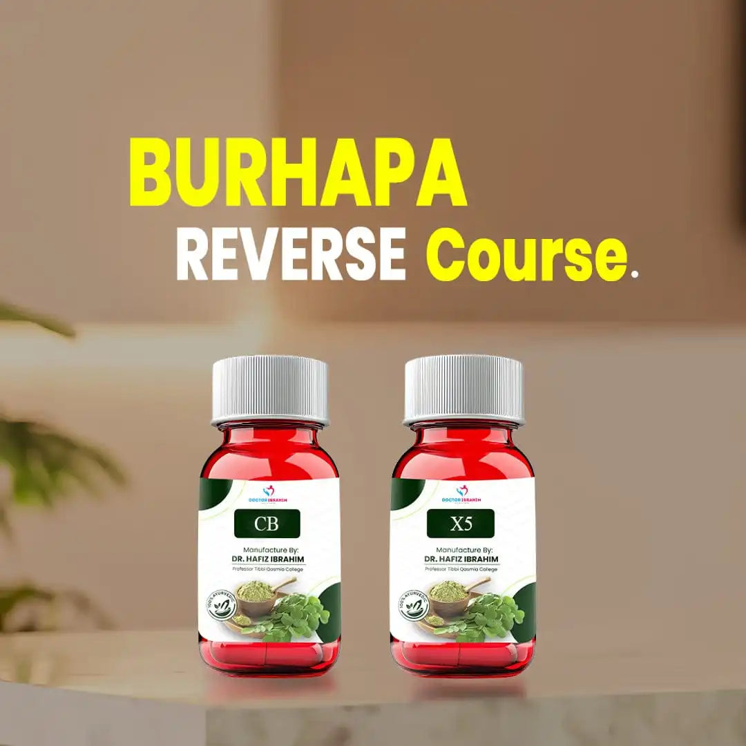 Old Age Reverse Burhapa Reverse Course supplement set by Dr. Hafiz Ibrahim, two-bottle herbal formula for vitality and wellness support